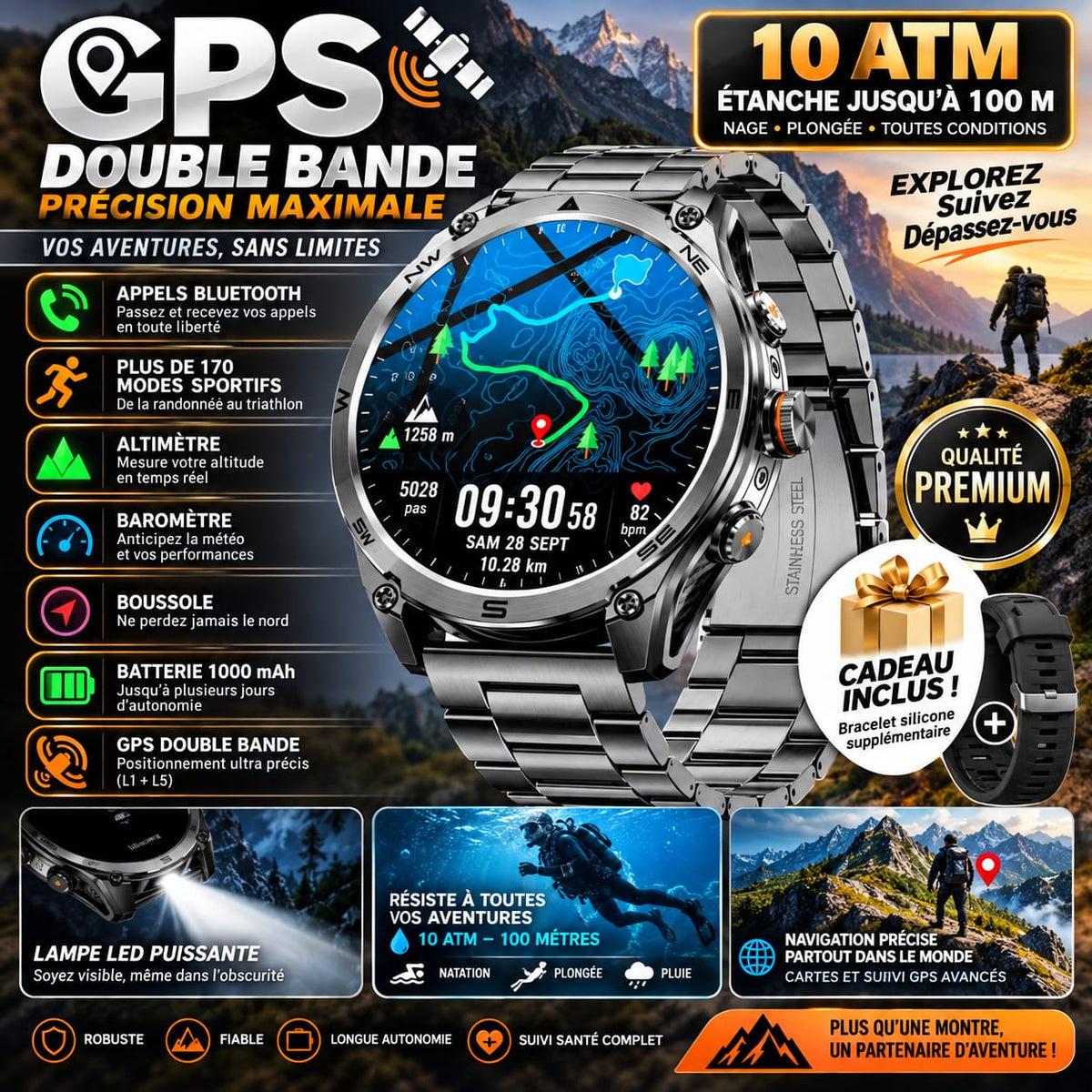Montre Smartwatch GPS Montre Militaire 2026