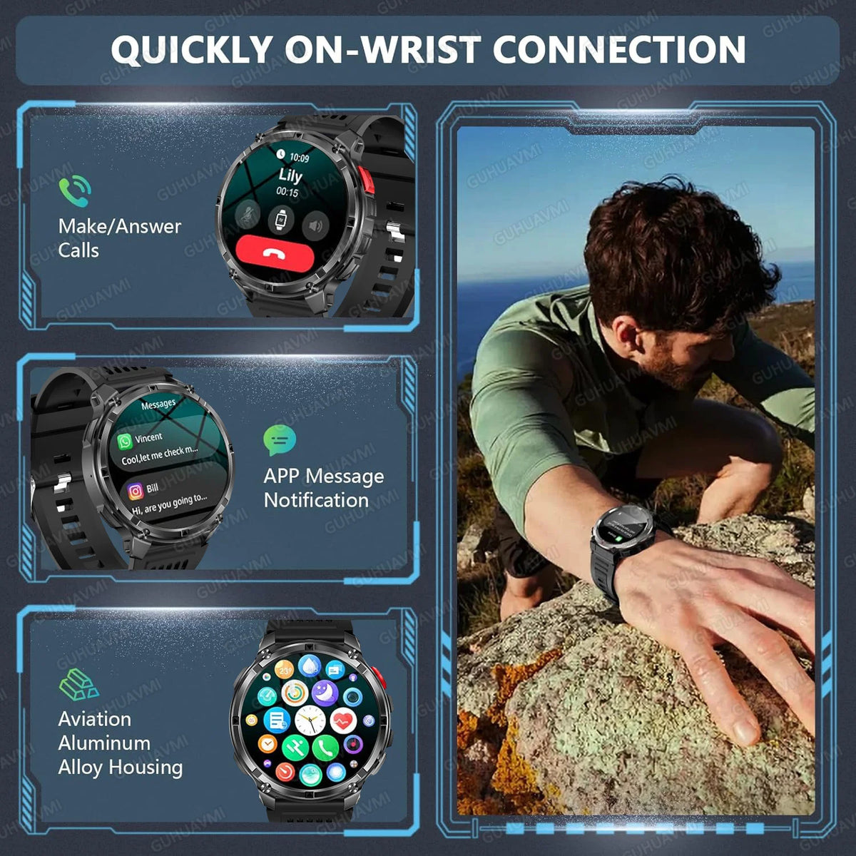 Smartwatch Militaire T-Rex 3 Pro 2026 — GPS Dual Band, AMOLED 1,73", 1100 mAh, 5ATM, 100+ Sports