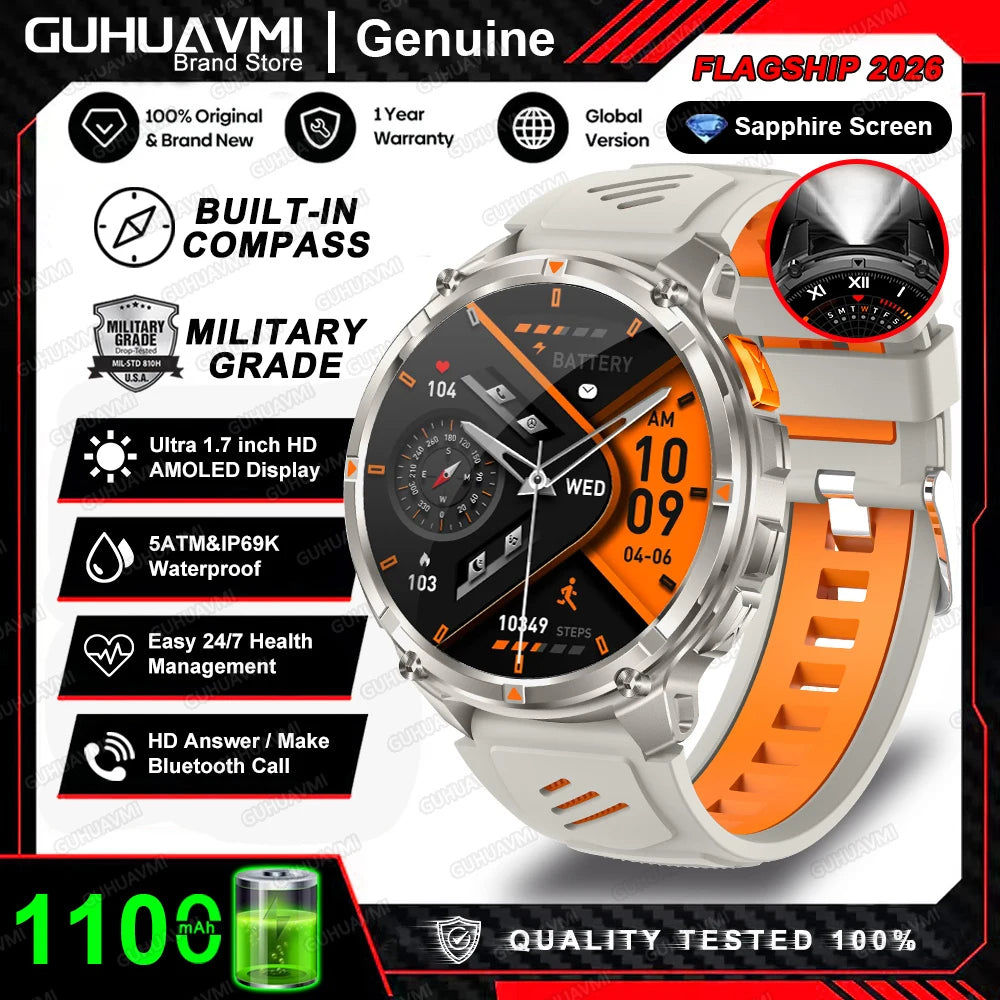 Smartwatch Militaire T-Rex 3 Pro 2026 — GPS Dual Band, AMOLED 1,73", 1100 mAh, 5ATM, 100+ Sports