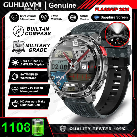 Smartwatch Militaire T-Rex 3 Pro 2026 — GPS Dual Band, AMOLED 1,73", 1100 mAh, 5ATM, 100+ Sports