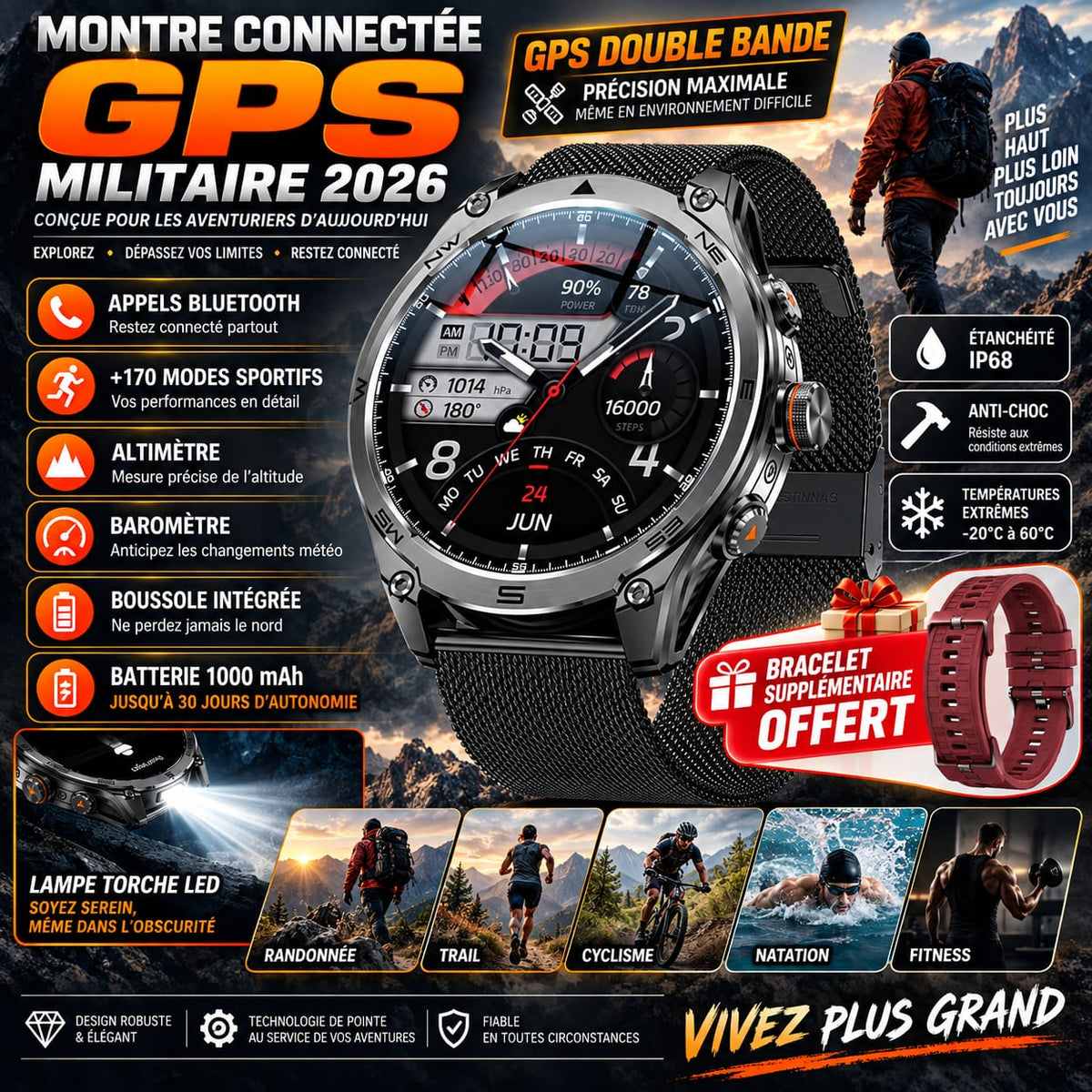 Montre Smartwatch GPS  Montre Militaire 2026