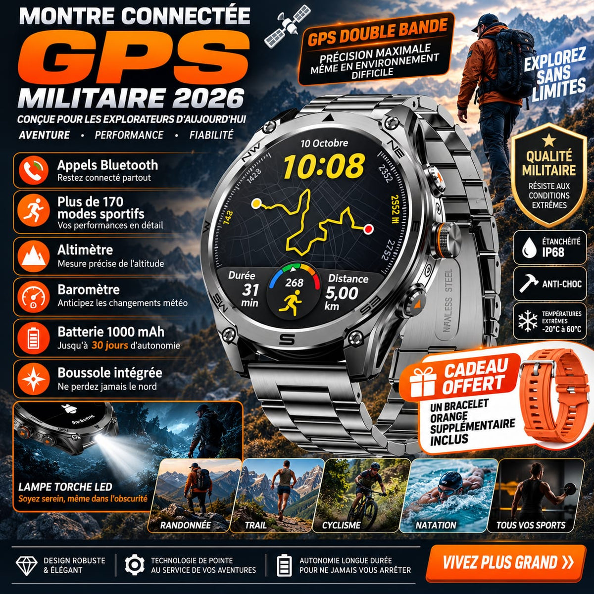 Montre Smartwatch GPS  Montre Militaire 2026