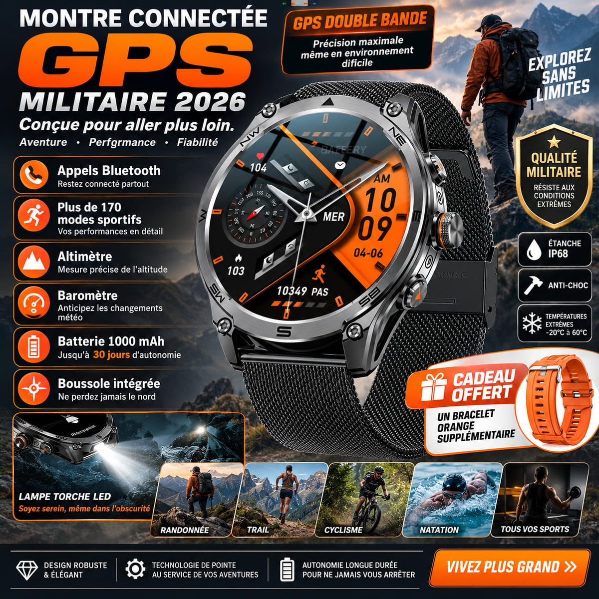 Montre Smartwatch GPS  Montre Militaire 2026